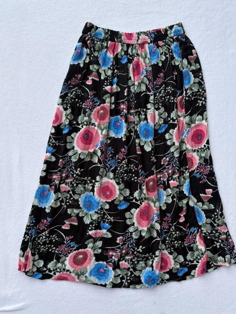 Vintage Black Floral Full Maxi Skirt Sz M/L Spring Summer Cottagecore Fairycore